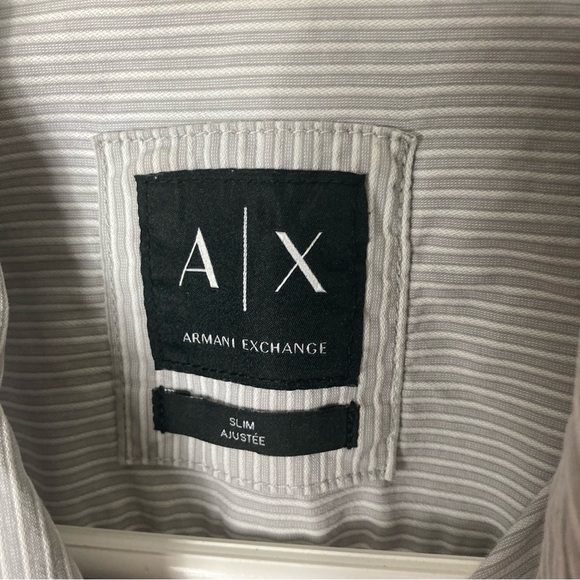 Armani Exchange gray textured stripe snap button up shirt mens S slim - Picture 8 of 11
